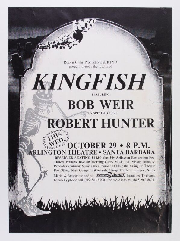 1986 Kingfish Bob Weir Robert Hunter Arlington Theatre Santa Barbara Poster Extra Fine 61