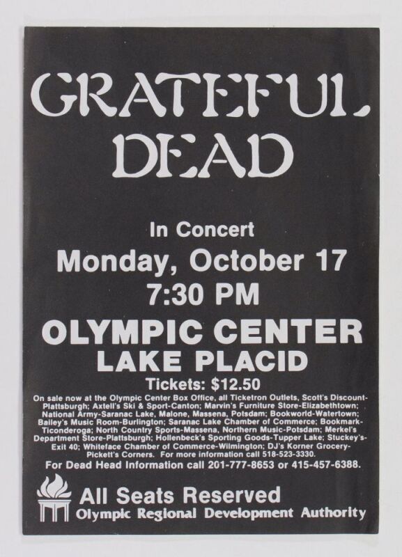 1983 Grateful Dead Olympic Center Lake Placid Handbill Excellent 77