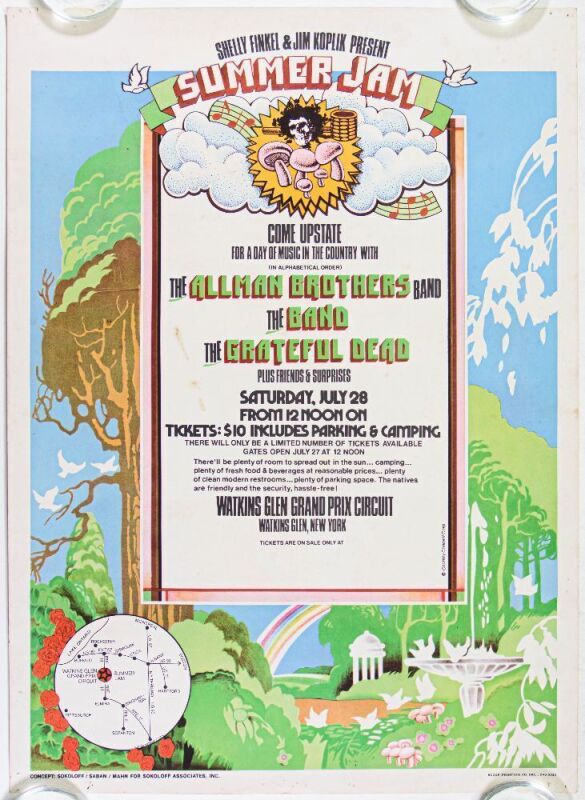 1973 AOR-4.231 Grateful Dead Allman Brothers The Band Summer Jam Watkins Glen Poster Excellent 73