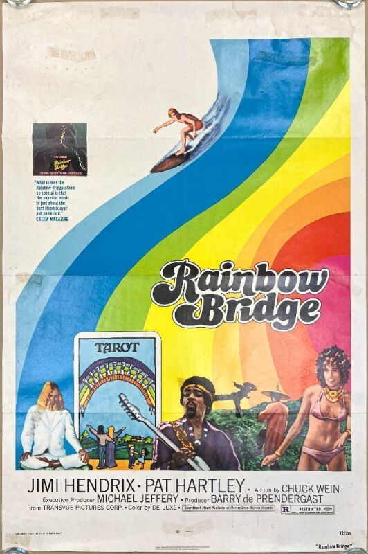 1971 Jimi Hendrix Rainbow Bridge Theatrical Film Promotional Poster Excellent 73