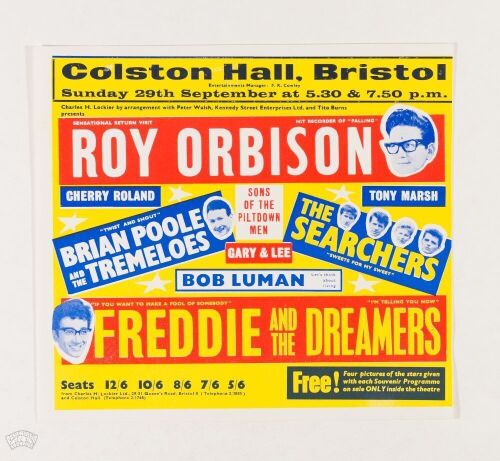 1963 Roy Orbison Colston Hall Bristol England Handbill Mint 91