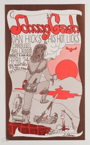 1968 Johnny Cash Carousel Ballroom Poster Mint 95