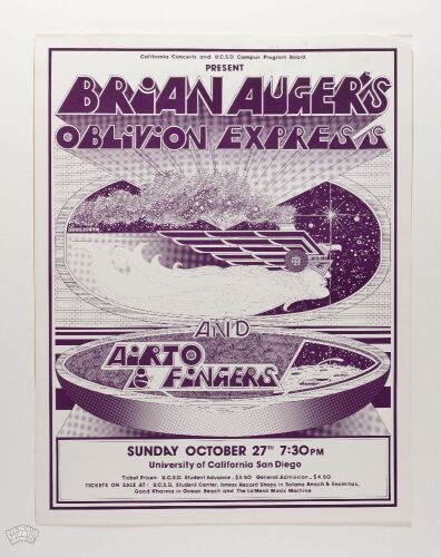 1970 Brian Auger's Oblivion Express University Of California San Diego Poster Excellent 75