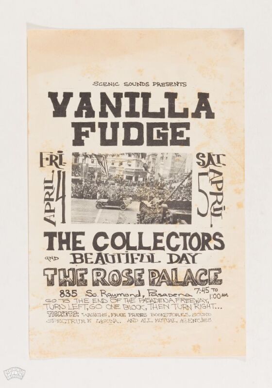 1969 Vanilla Fudge The Collectors The Rose Palace Pasadena Handbill Extra Fine 67