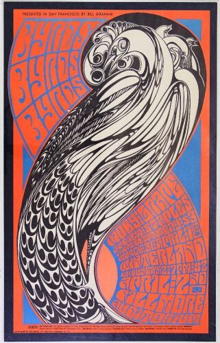 1967 BG-57 The Byrds Winterland & Fillmore Auditorium RP2 Poster Near Mint 87