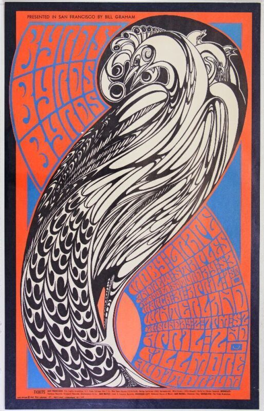 1967 BG-57 The Byrds Winterland & Fillmore Auditorium RP2 Poster Near Mint 87