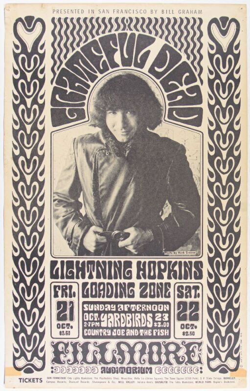 1966 BG-32 Grateful Dead Yardbirds Fillmore Auditorium Poster Extra Fine 69