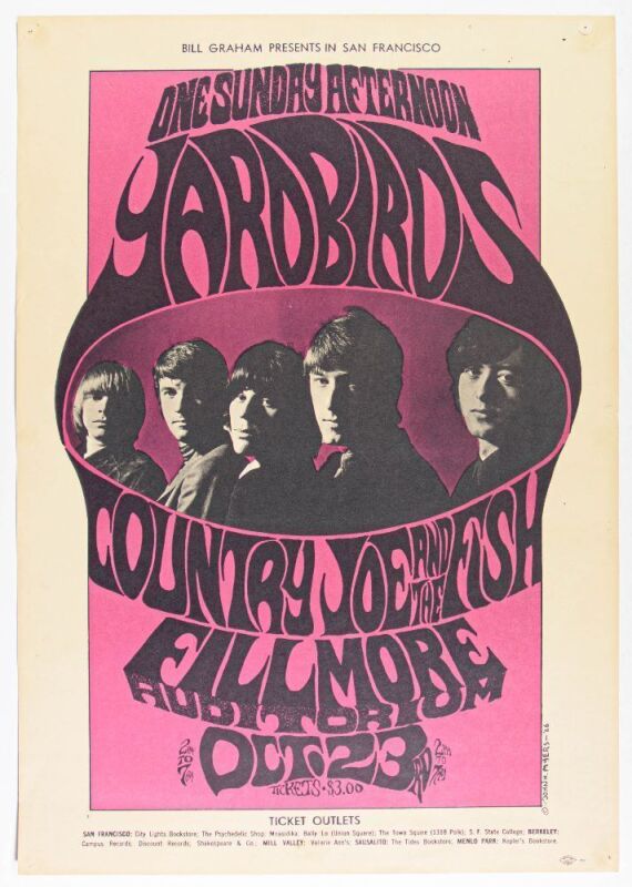 1966 BG-33 The Yardbirds Fillmore Auditorium Poster Excellent 71