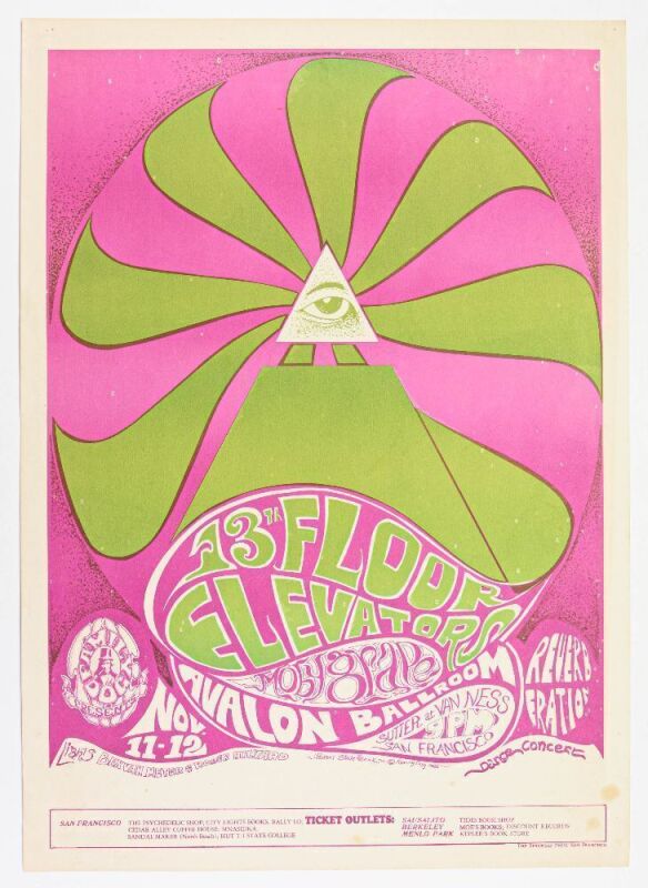 1966 FD-34 The 13th Floor Elevators Moby Grape Avalon Ballroom Poster Extra Fine 65