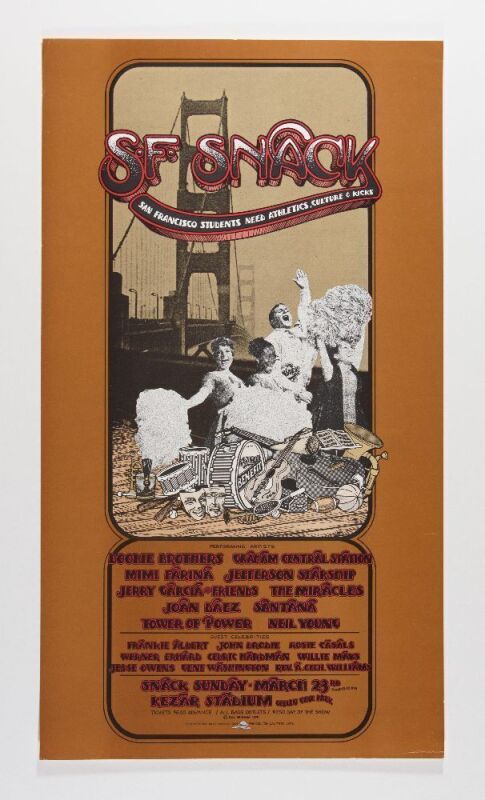 1975 AOR-4.49 Jerry Garcia Neil Young Doobie Brothers Snack Benefit Kezar Stadium Poster Excellent 79
