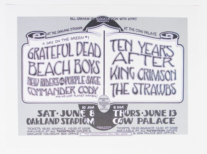1974 Grateful Dead Beach Boys Day On The Green Oakland Poster Near Mint 83