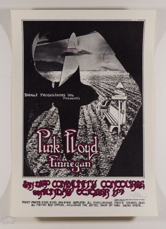 1971 Pink Floyd San Diego Community Concourse Signed Tuten Poster Mint 91