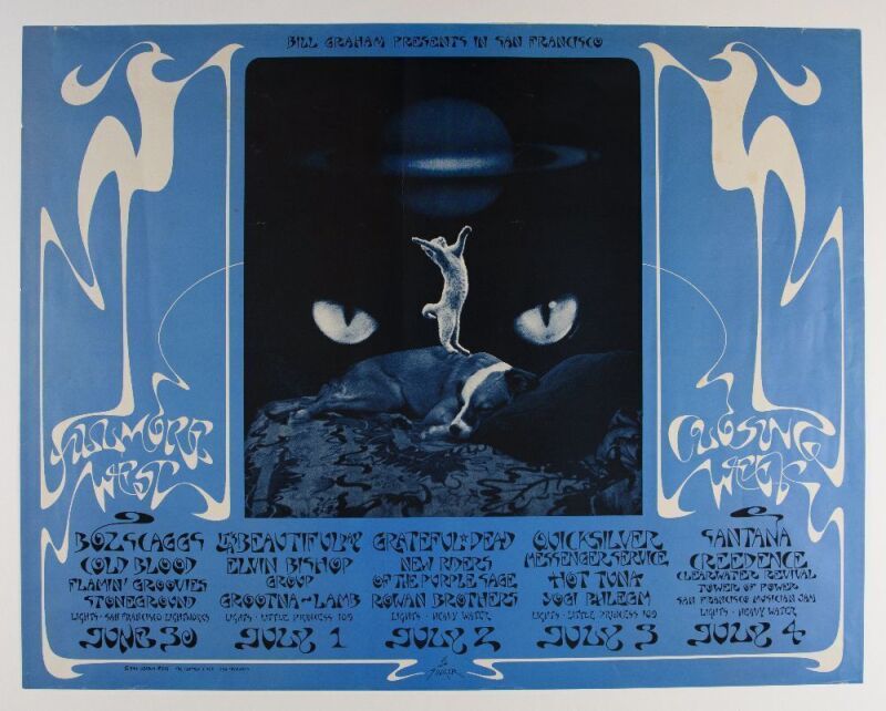 1971 BG-287 Grateful Dead Santana Hot Tuna Closing of Fillmore West Poster Extra Fine 63