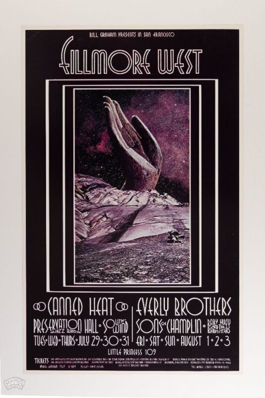1969 BG-184 Canned Heat The Everly Brothers Fillmore West Poster Near Mint 87