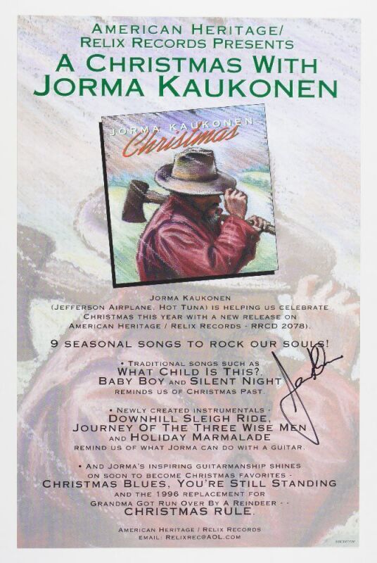 1996 A Christmas with Jorma Kaukonen Promotional Signed Kaukonen Poster Near Mint 85
