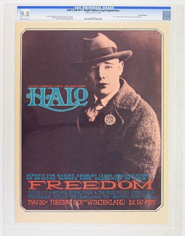 1966 AOR-2.206 Grateful Dead HALO Benefit Winterland Poster CGC 9.8