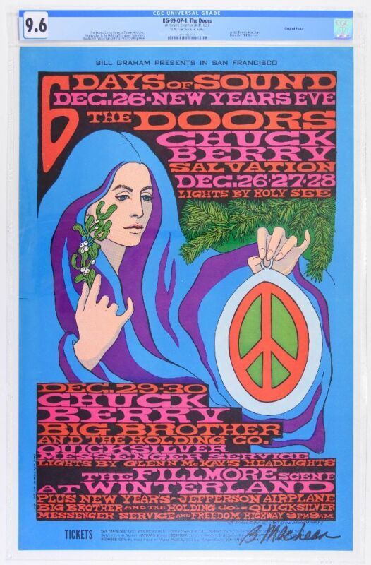 1967 BG-99 The Doors Chuck Berry Big Brother NYE Winterland Signed MacLean Poster CGC 9.6