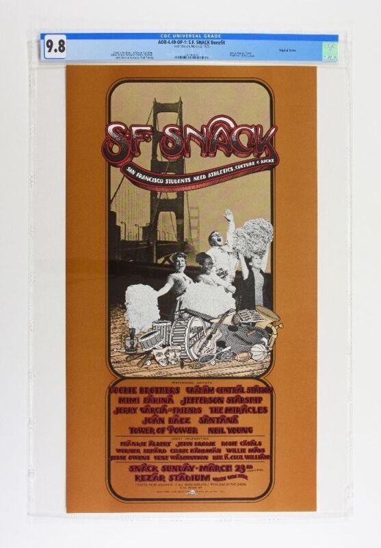1975 AOR-4.49 Jerry Garcia Neil Young Doobie Brothers Snack Benefit Kezar Stadium Poster CGC 9.8