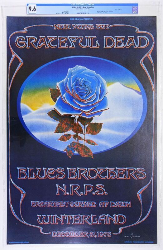 1978 AOR-4.38 Grateful Dead Winterland NYE Blue Rose Poster CGC 9.6