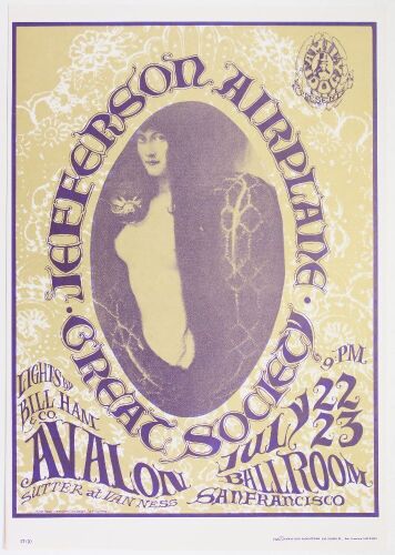 1966 FD-17 Jefferson Airplane The Great Society Avalon Ballroom RP4 Poster Near Mint 85