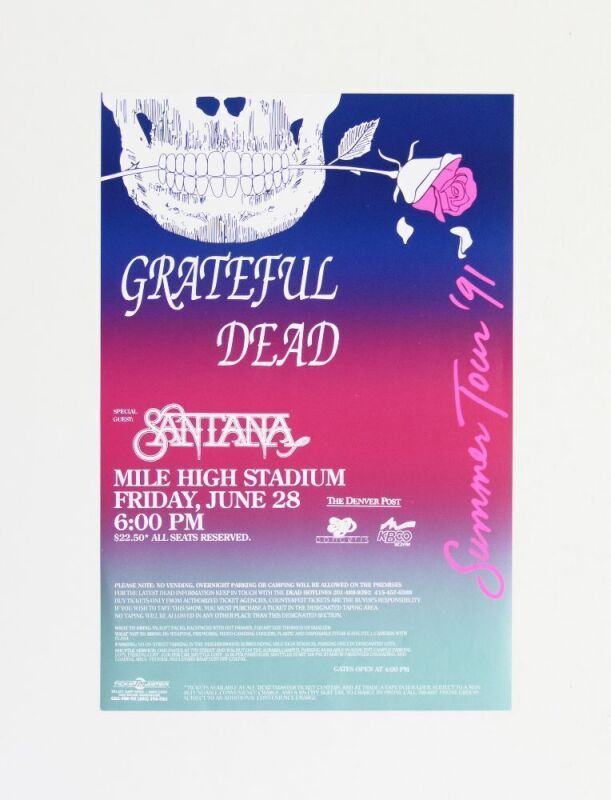 1991 Grateful Dead Santana Mile High Stadium Denver Handbill Mint 91