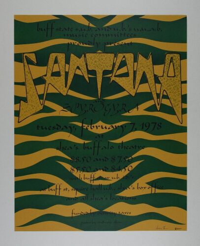 1978 Santana Shea's Buffalo Theatre Signed Elias Poster Near Mint 87