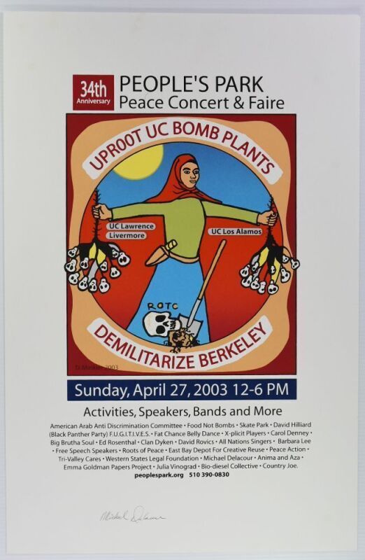 2003 The 34th Anniversary Peoples Park Peace Concert & Faire Signed Michael Delacour Poster Mint 91