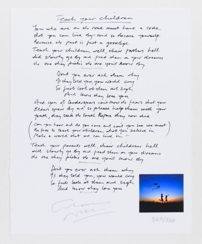 2022 Graham Nash Teach Your Children Lyrics LE Signed Nash Print with COA Mint 93