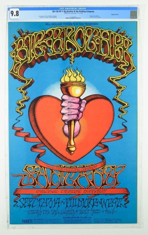 1968 BG-136 Big Brother Janis Joplin Santana Fillmore West Poster CGC 9.8