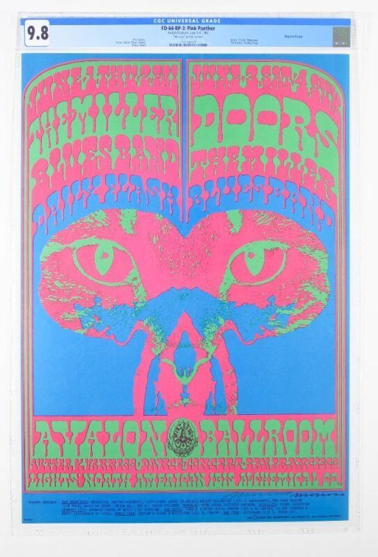 1967 FD-64 The Doors The Miller Blues Band Avalon Ballroom RP3 Signed Moscoso Poster CGC 9.8