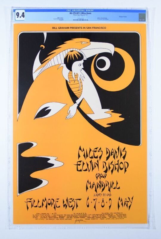 1971 BG-279 Miles Davis Elvin Bishop Group Fillmore West Poster CGC 9.4