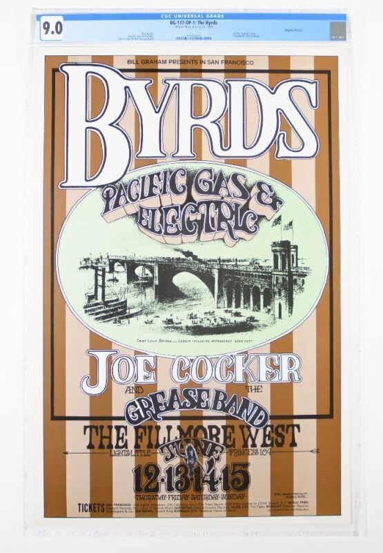 1969 BG-177 The Byrds Joe Cocker Fillmore West Poster CGC 9.0