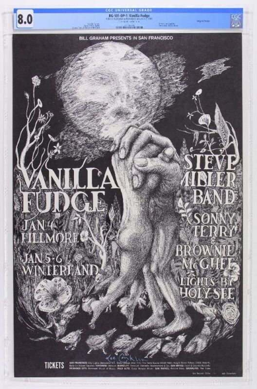 1968 BG-101 Vanilla Fudge Winterland & Fillmore Auditorium Signed Conklin Poster CGC 8.0