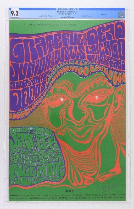 1967 BG-45 Grateful Dead The Doors Fillmore Auditorium Signed Wilson Poster CGC 9.2