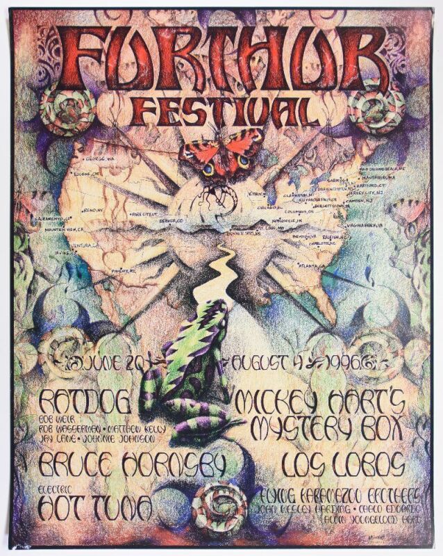 1996 Michael Everett Ratdog Hot Tuna Bruce Hornsby Los Lobos Furthur Festival Poster Excellent 75