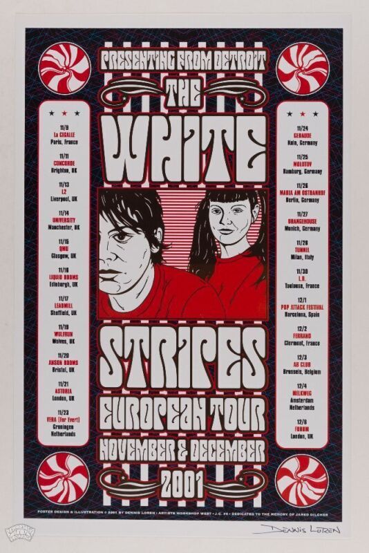 2001 Dennis Loren The White Stripes European Tour Signed Loren Poster Mint 91
