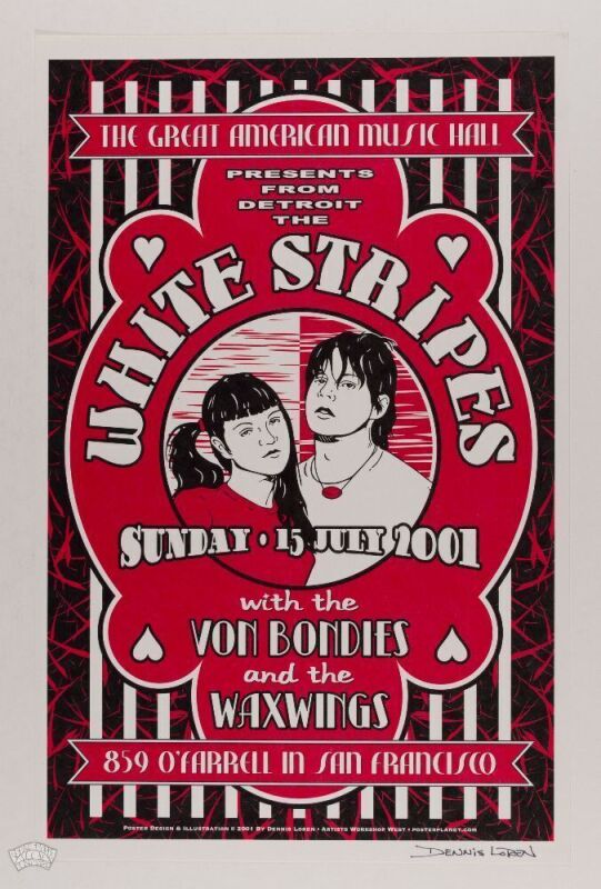 2001 Dennis Loren The White Stripes The Great American Music Hall Signed Loren Poster Mint 91