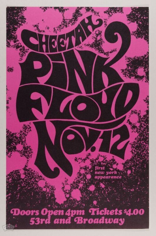 1987 Pink Floyd Cheetah Club Psychedelic Solution New York Commemorative Poster Near Mint 89