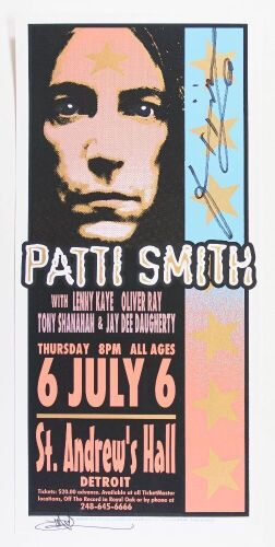 2000 Mark Arminski Patti Smith St Andrews Hall Signed Arminski & Smith Poster Near Mint 87