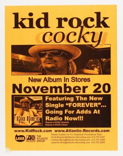 2001 Kid Rock Cocky Atlantic Records Promotional Flyer Mint 93