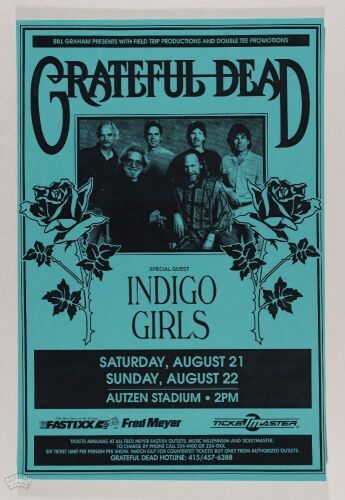 1993 Grateful Dead Indigo Girls Autzen Stadium Eugene Poster Mint 91