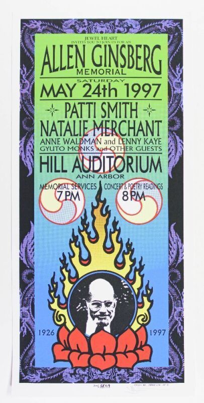 1997 Mark Arminski Patti Smith Natalie Merchant Allen Ginsberg Memorial Hill Auditorium LE Signed Arminski Poster Near Mint 87
