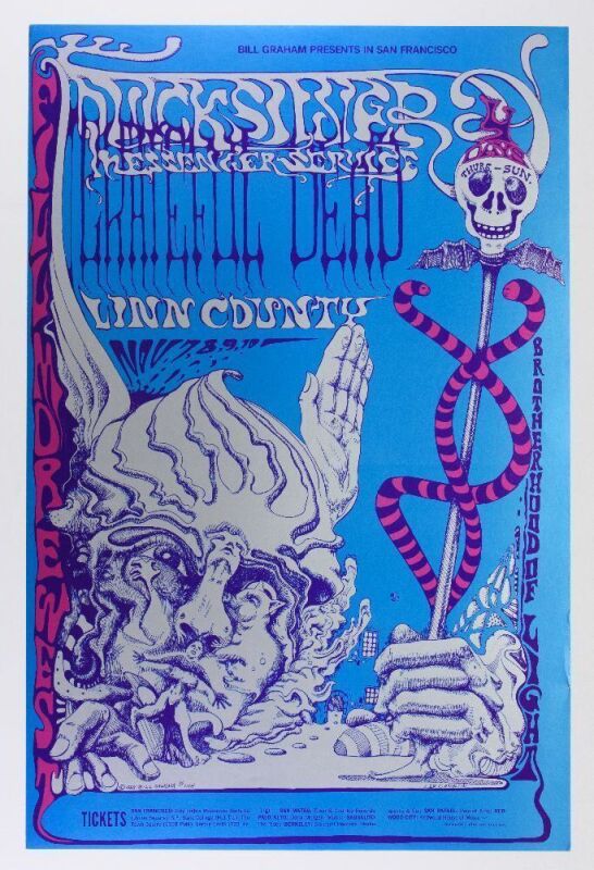 1968 BG-144 Grateful Dead Quicksilver Linn County Fillmore West RP2 Poster Excellent 77