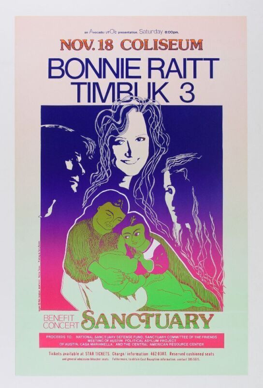 1989 Bonnie Raitt Austin City Coliseum Poster Excellent 75