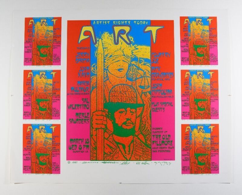 1987 Jerry Garcia Artists Rights Today Benefit Concert The Old Fillmore Poster Near Mint 85