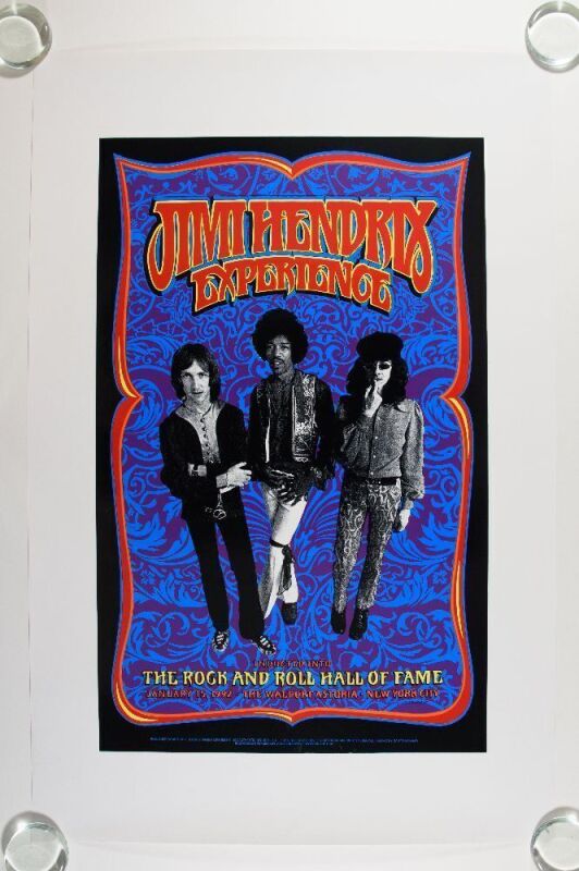 1998 Gary Grimshaw Jimi Hendrix Experience Rock N Roll Hall of Fame Induction Commemorative Poster Near Mint 85