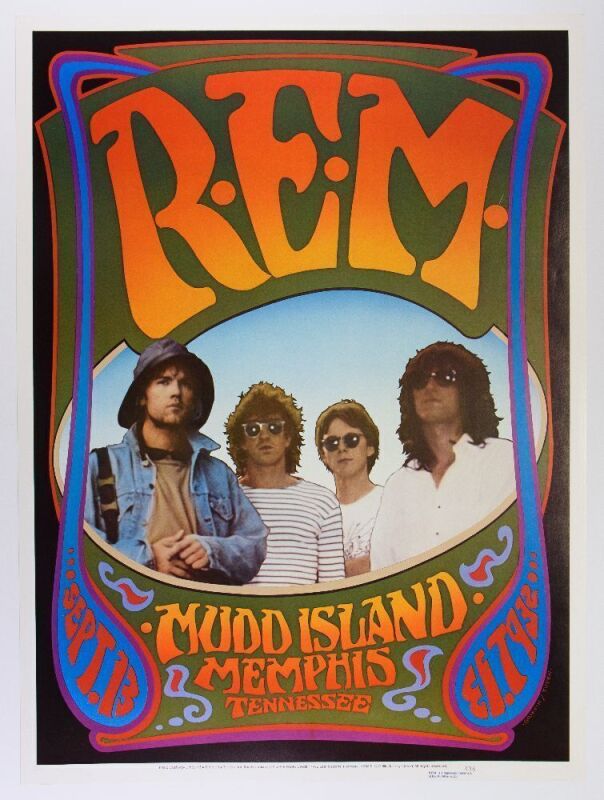 1986 PCL-3 Rick Griffin Randy Tuten R.E.M. Mudd Island Amphitheater Memphis Poster Near Mint 81
