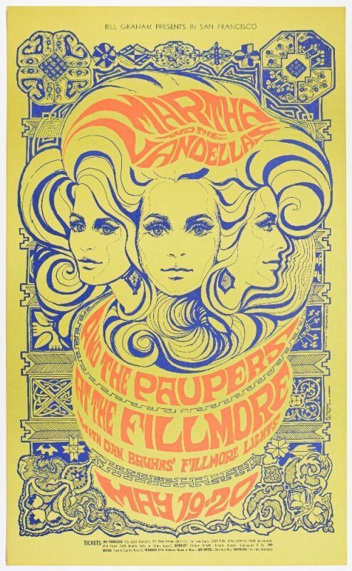 1967 BG-64 Martha & The Vandellas Fillmore Auditorium Poster Near Mint 87