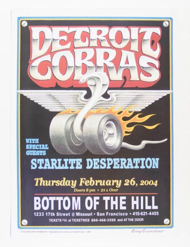 2004 Gary Grimshaw The Detroit Cobras The Bottom of the Hill Poster Near Mint 87