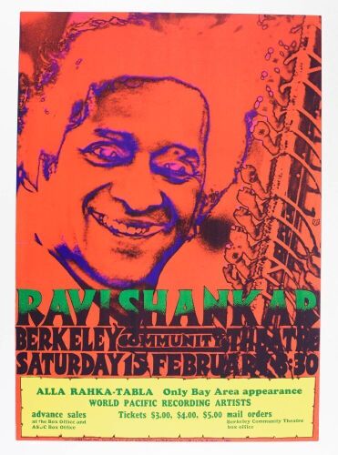 1969 Ravi Shankar Berkeley Community Theater Poster Near Mint 87